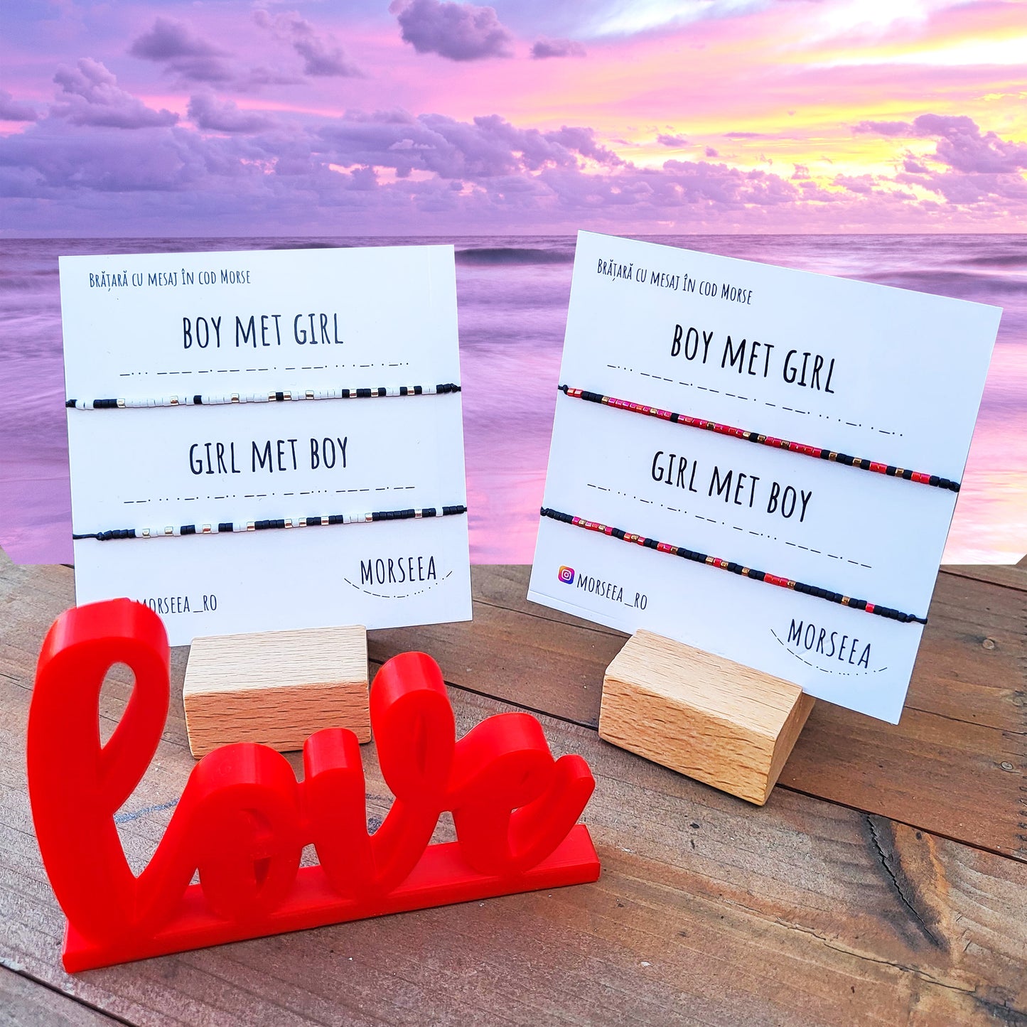 Set bratari pereche "Boy Met Girl & Girl Met Boy"