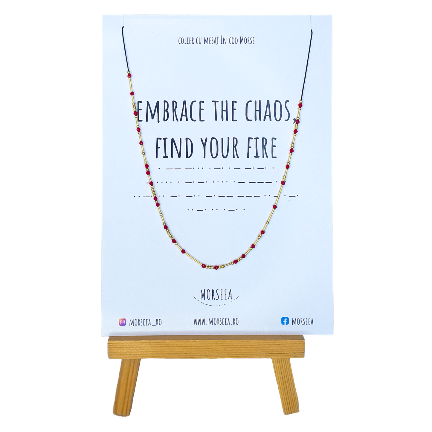 Colier "Embrace the Chaos, Find Your Fire" cu mesaj in cod Morse