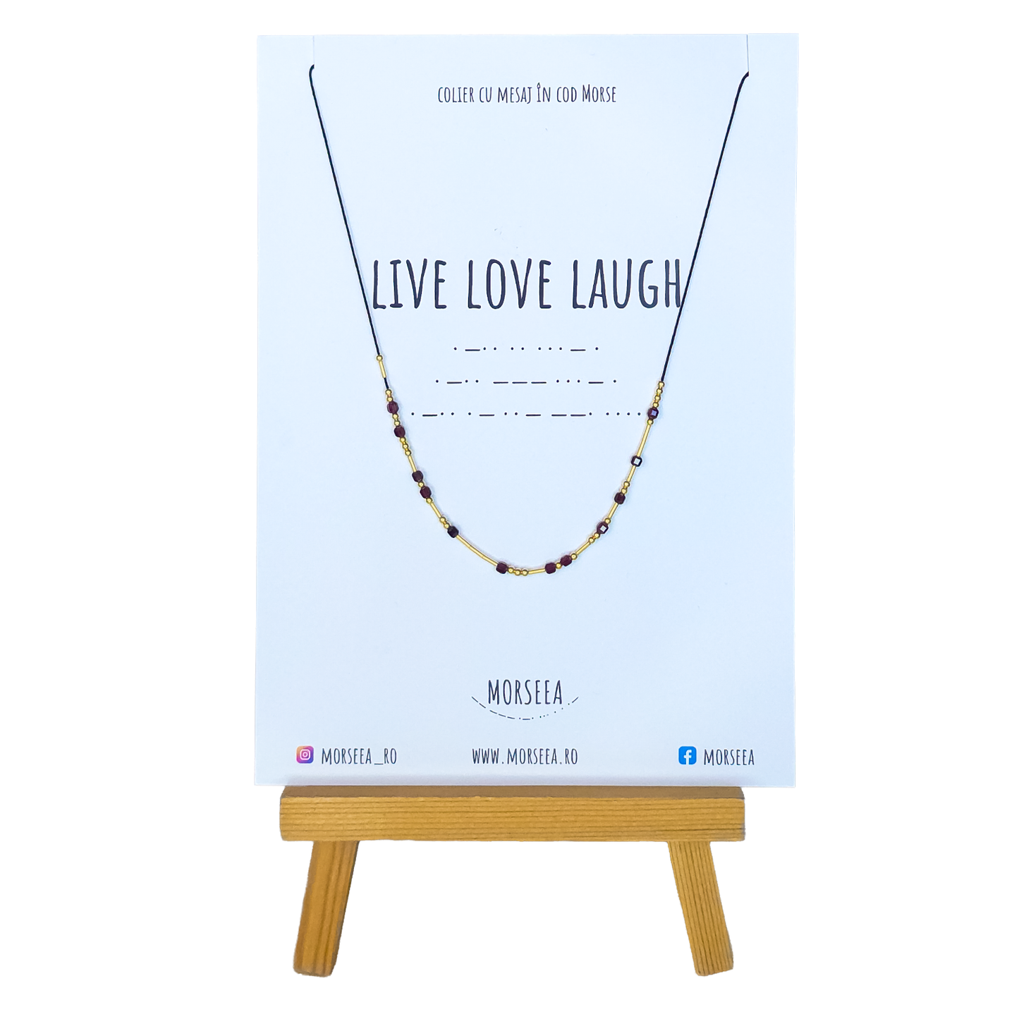 Colier "Live, Love, Laugh" cu mesaj in cod Morse